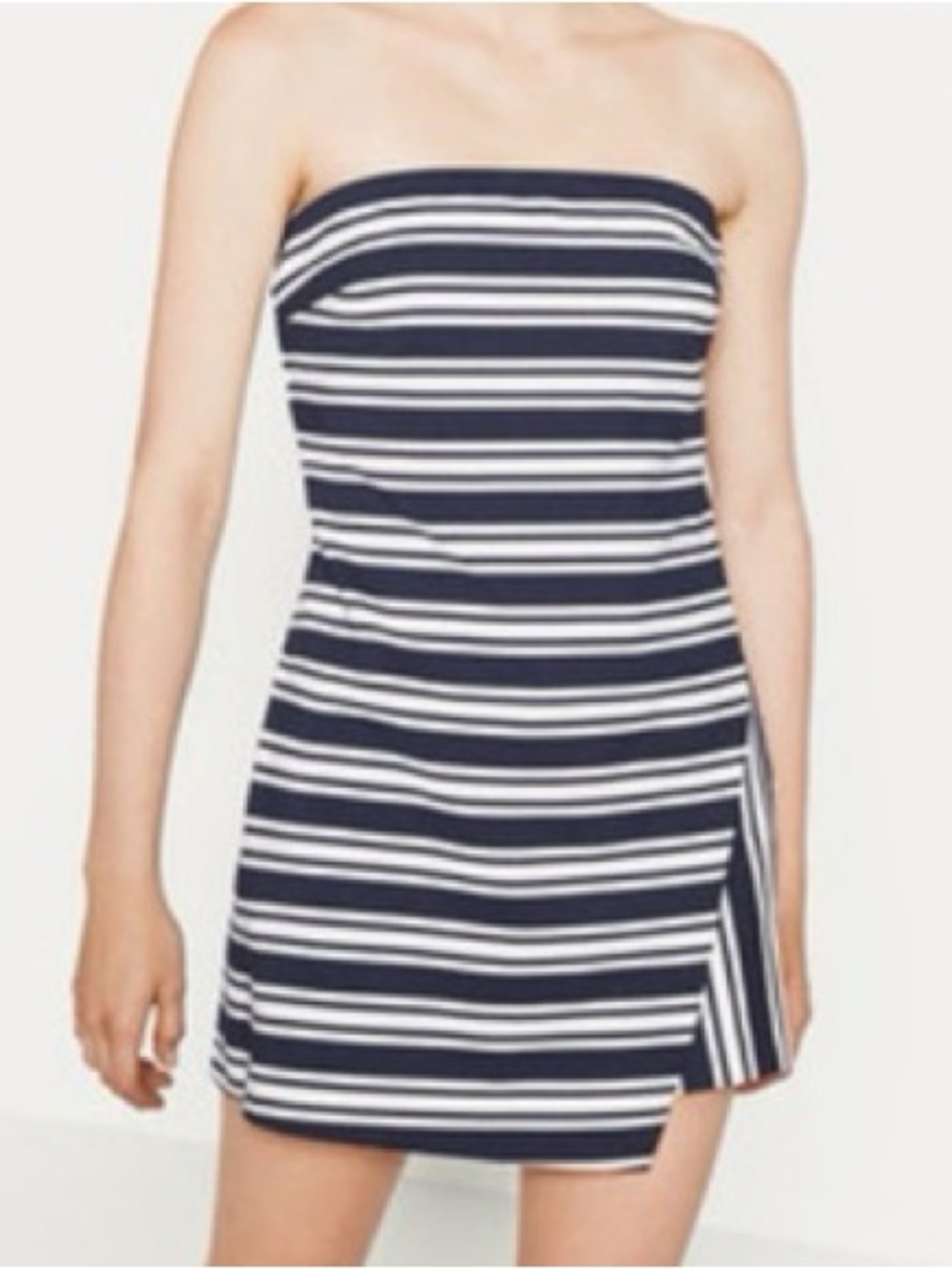 New Zara Nautical Coastal Stripe Strapless Mini Micro Romper in navy & white xs